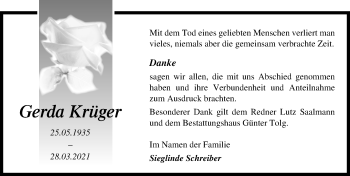 Traueranzeige von Gerda Krüger von Märkischen Allgemeine Zeitung