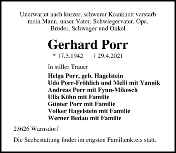 Traueranzeige von Gerhard Porr von Lübecker Nachrichten