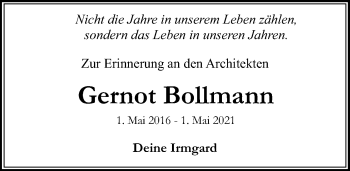 Traueranzeige von Gernot Bollmann von Lübecker Nachrichten