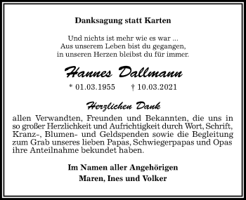 Traueranzeige von Hannes Dallmann von Göttinger Tageblatt