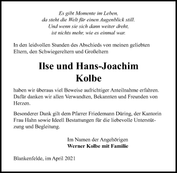 Traueranzeige von Hans-Joachim Kolbe von Märkischen Allgemeine Zeitung