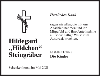 Traueranzeige von Hildegard Steingräber von Märkischen Allgemeine Zeitung