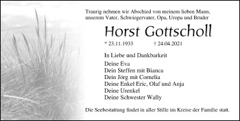 Traueranzeige von Horst Gottscholl von Ostsee-Zeitung GmbH
