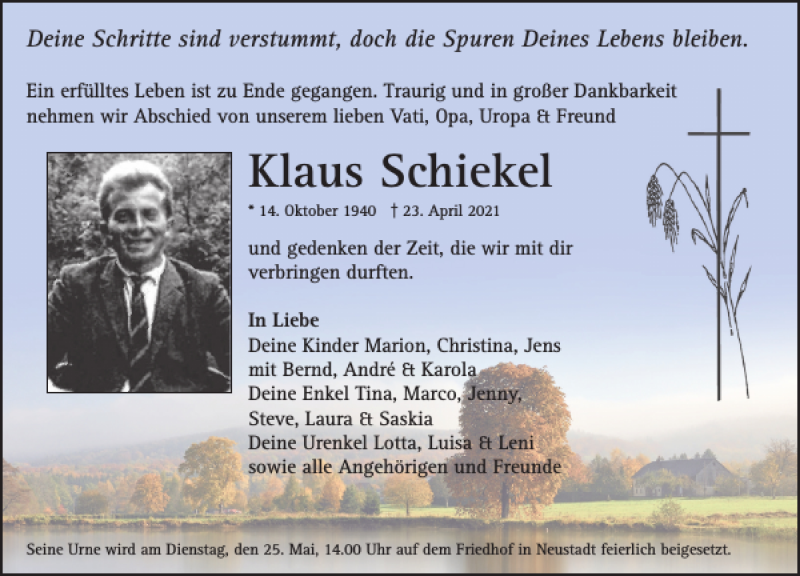  Traueranzeige für Klaus Schiekel vom 15.05.2021 aus Sächsische Zeitung