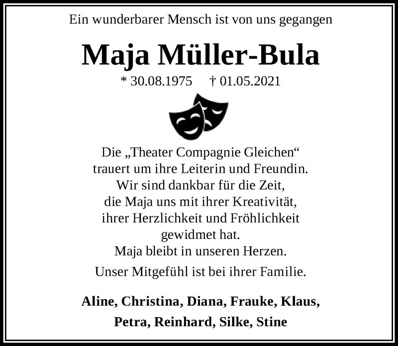  Traueranzeige für Maja Müller-Bula vom 08.05.2021 aus Göttinger Tageblatt