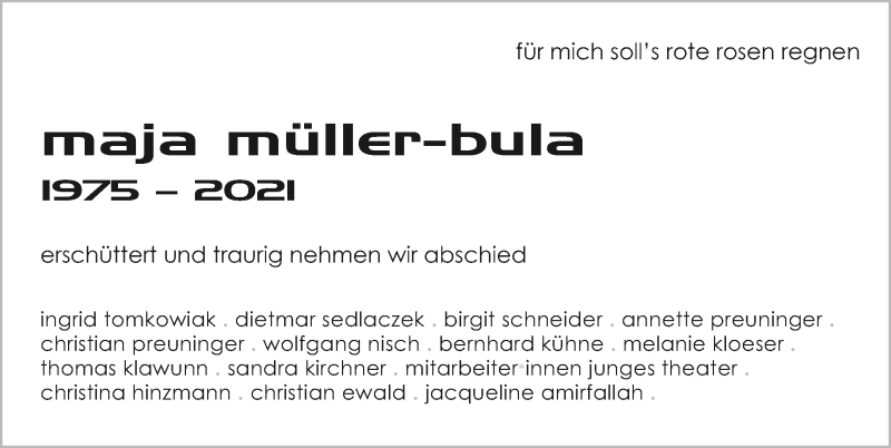  Traueranzeige für Maja Müller-Bula vom 08.05.2021 aus Göttinger Tageblatt