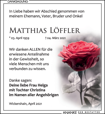 Traueranzeige von Matthias Löffler von Leipziger Volkszeitung