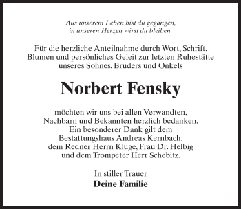 Traueranzeige von Norbert Fensky von Märkischen Allgemeine Zeitung