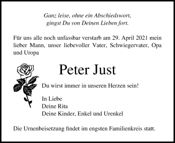 Traueranzeige von Peter Just von Märkischen Allgemeine Zeitung