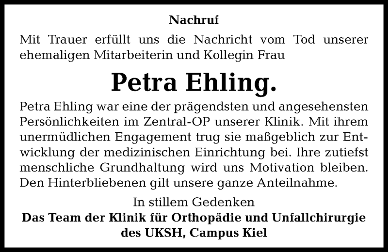  Traueranzeige für Petra Ehling vom 08.05.2021 aus Kieler Nachrichten
