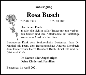 Traueranzeige von Rosa Busch von Märkischen Allgemeine Zeitung