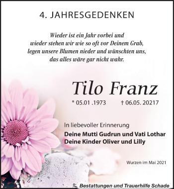 Traueranzeige von Tilo Franz von Leipziger Volkszeitung