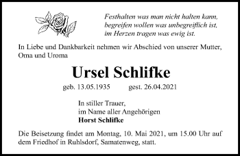 Traueranzeige von Ursel Schlifke von Märkischen Allgemeine Zeitung