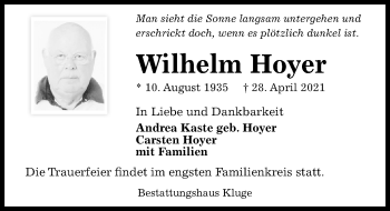 Traueranzeige von Wilhelm Hoyer von Hannoversche Allgemeine Zeitung/Neue Presse
