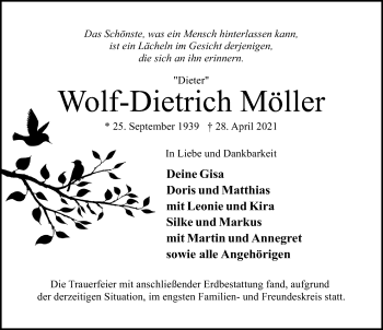Traueranzeige von Wolf-Dietrich Möller von Lübecker Nachrichten