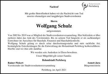 Traueranzeige von Wolfgang Schulz von Märkischen Allgemeine Zeitung