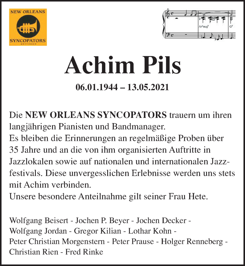  Traueranzeige für Achim Pils vom 22.05.2021 aus Göttinger Tageblatt