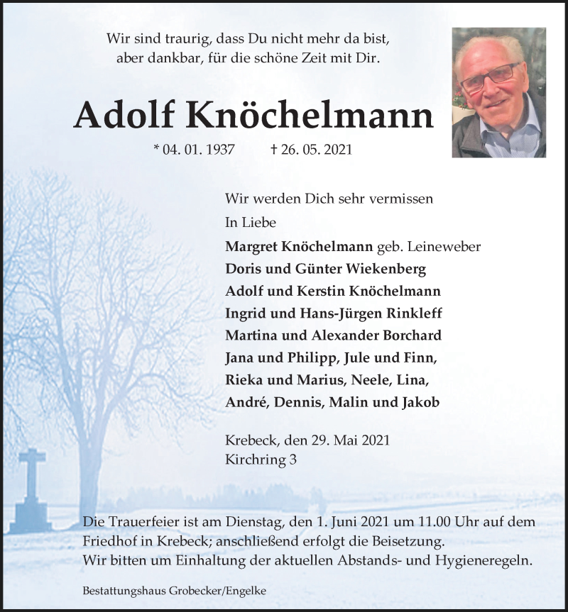  Traueranzeige für Adolf Knöchelmann vom 29.05.2021 aus Göttinger Tageblatt