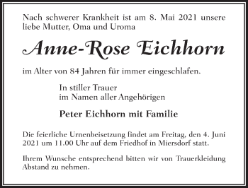 Traueranzeige von Anne-Rose Eichhorn von Märkischen Allgemeine Zeitung