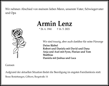 Traueranzeige von Armin Lenz von Aller Zeitung