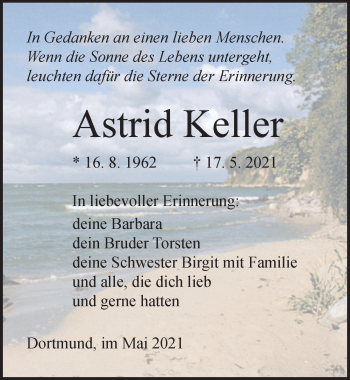 Traueranzeige von Astrid Keller von Ostsee-Zeitung GmbH