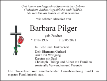 Traueranzeige von Barbara Pilger von Ostsee-Zeitung GmbH