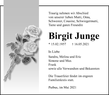 Traueranzeige von Birgit Junge von Ostsee-Zeitung GmbH