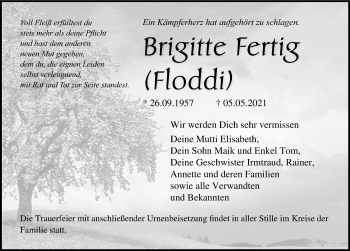 Traueranzeige von Brigitte Fertig von Ostsee-Zeitung GmbH