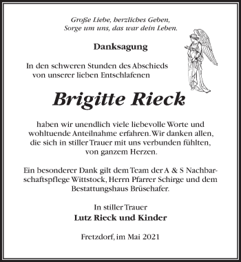 Traueranzeige von Brigitte Rieck von Märkischen Allgemeine Zeitung