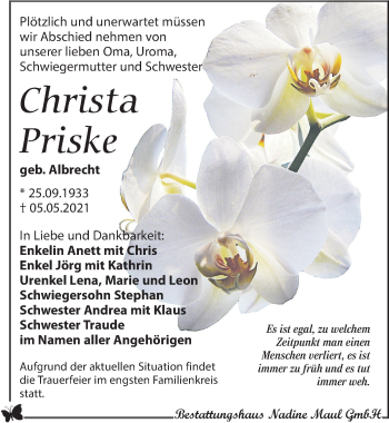 Traueranzeige von Christa Priske von Leipziger Volkszeitung