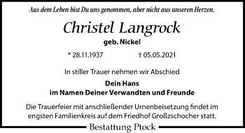Traueranzeige von Christel Langrock von Leipziger Volkszeitung
