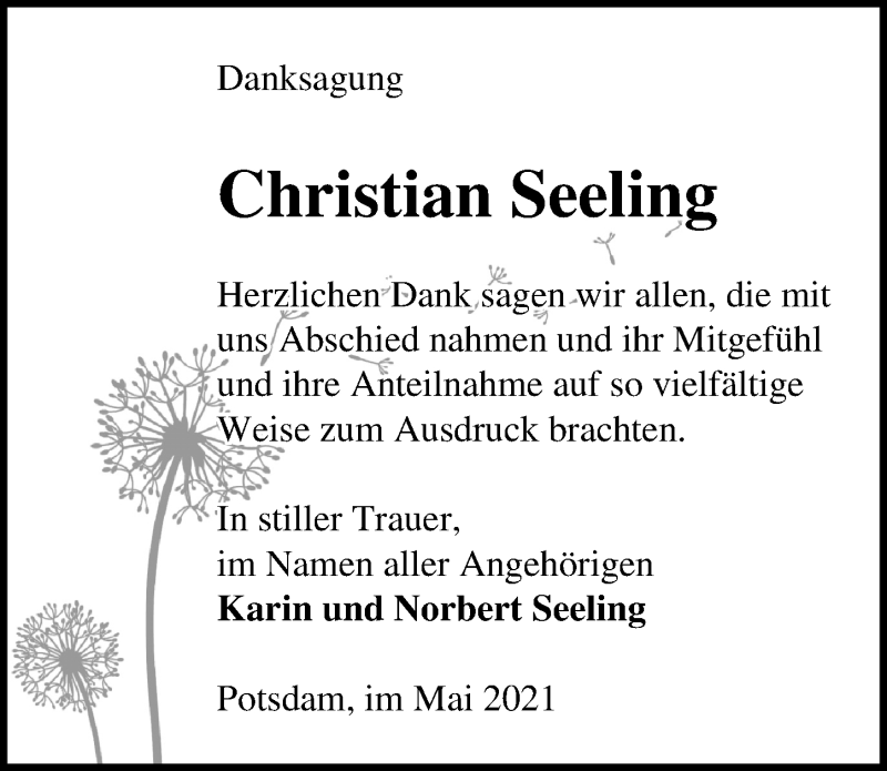  Traueranzeige für Christian Seeling vom 22.05.2021 aus Märkischen Allgemeine Zeitung