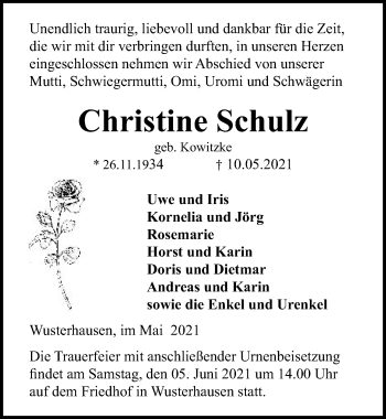 Traueranzeige von Christine Schulz von Märkischen Allgemeine Zeitung