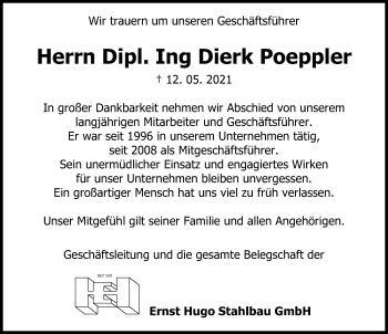 Traueranzeige von Dierk Poeppler von Hannoversche Allgemeine Zeitung/Neue Presse