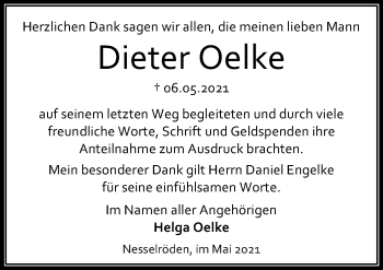 Traueranzeige von Dieter Oelke von Eichsfelder Tageblatt