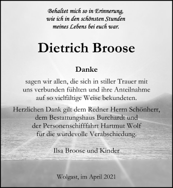 Traueranzeige von Dietrich Broose von Ostsee-Zeitung GmbH