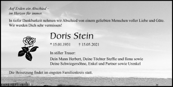 Traueranzeige von Doris Stein von Ostsee-Zeitung GmbH