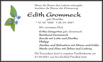 Traueranzeige von Edith Grommeck von Kieler Nachrichten