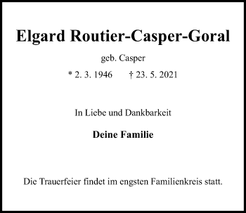 Traueranzeige von Elgard Routier-Casper-Goral von Kieler Nachrichten