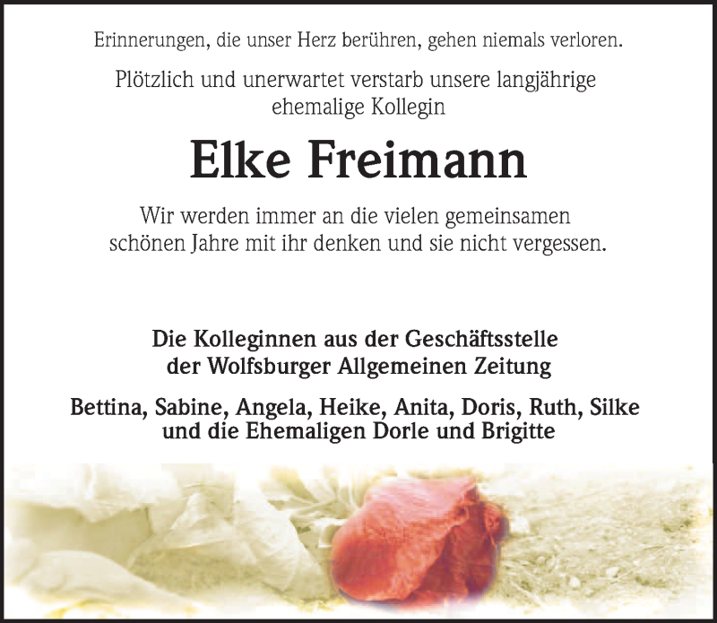 Traueranzeige für Elke Freimann vom 22.05.2021 aus Aller Zeitung