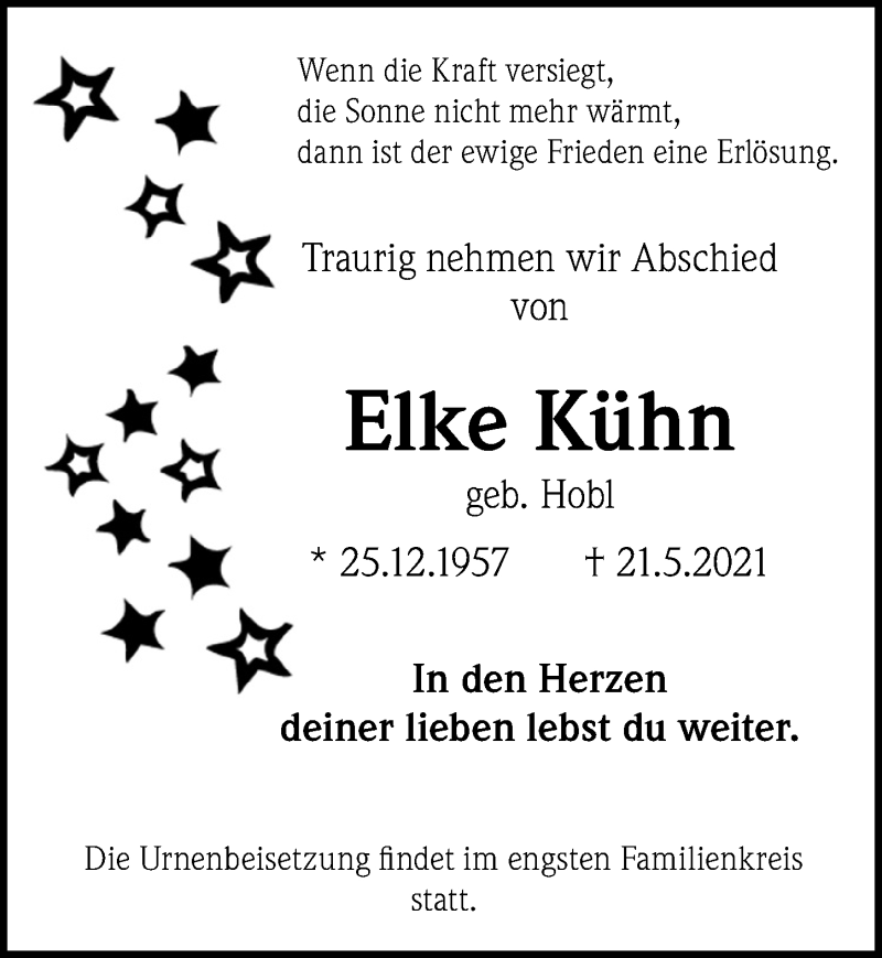  Traueranzeige für Elke Kühn vom 29.05.2021 aus Göttinger Tageblatt