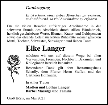 Traueranzeige von Elke Langer von Märkischen Allgemeine Zeitung
