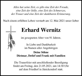Traueranzeige von Erhard Wernitz von Märkischen Allgemeine Zeitung