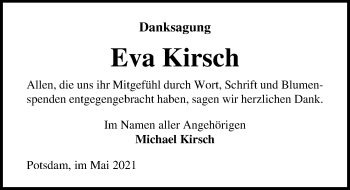 Traueranzeige von Eva Kirsch von Märkischen Allgemeine Zeitung