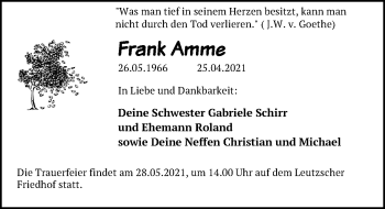 Traueranzeige von Frank Amme von Leipziger Volkszeitung