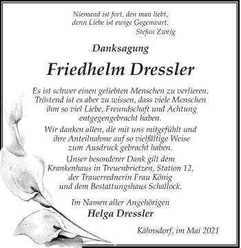 Traueranzeige von Friedhelm Dressler von Märkischen Allgemeine Zeitung