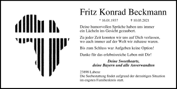 Traueranzeige von Fritz Konrad Beckmann von Lübecker Nachrichten