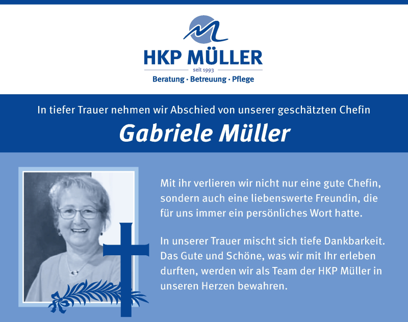  Traueranzeige für Gabriele Müller vom 29.05.2021 aus Märkischen Allgemeine Zeitung