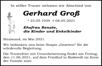Traueranzeige von Gerhard Groß von Ostsee-Zeitung GmbH