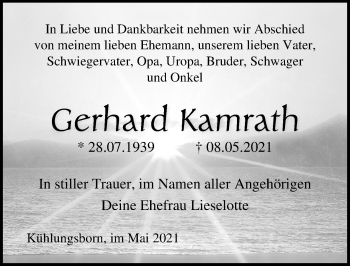 Traueranzeige von Gerhard Kamrath von Ostsee-Zeitung GmbH